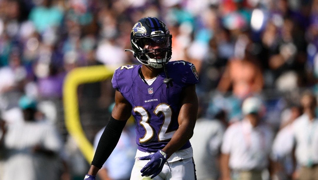 Baltimore Ravens safety Marcus Williams (32) in action during the second half of an NFL football game against the Miami Dolphins, Sunday, Sept. 18, 2022, in Baltimore.
