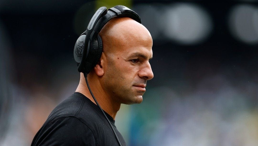New York Jets head coach Robert Saleh reacts during an NFL football game against the Baltimore Ravens, Sunday, Sep.11, 2022, in East Rutherford, N.J.