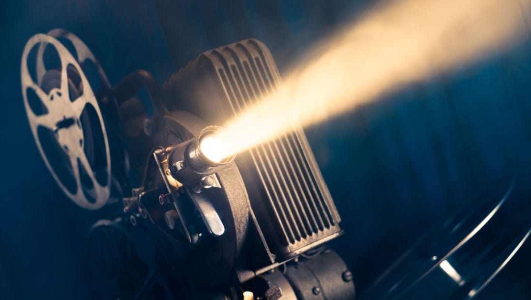 A film projector with dramatic light.