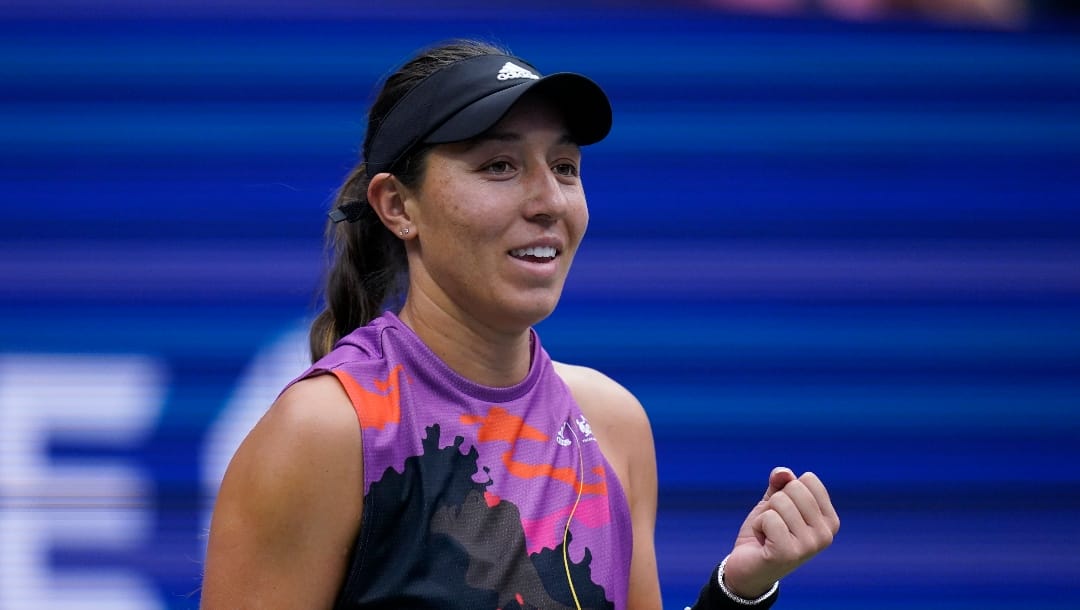 Jessica Pegula, of the United States, pumps her fist after defeating Petra Kvitova, of the Czech Republic, during the fourth round of the U.S. Open tennis championships, Monday, Sept. 5, 2022, in New York.