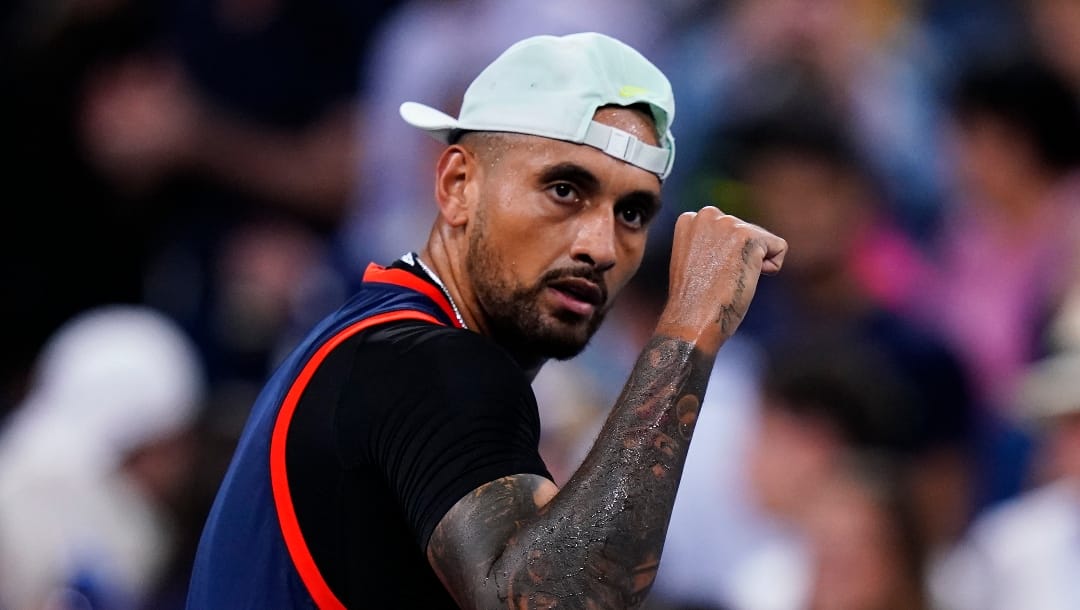 Nick Kyrgios, of Australia, reacts after defeating J.J. Wolf, of the United States, during the third round of the U.S. Open tennis championships, Friday, Sept. 2, 2022, in New York.