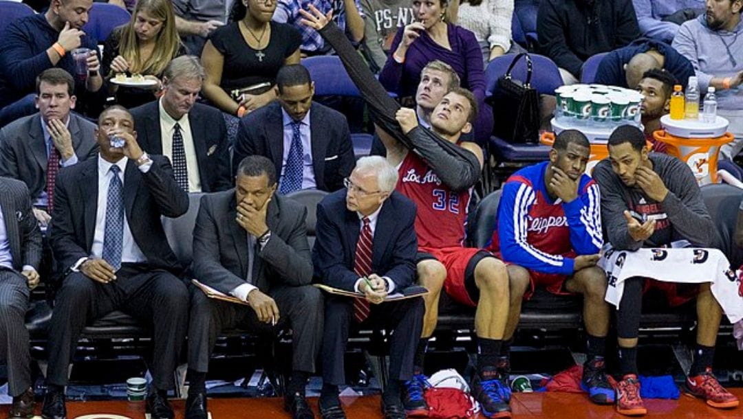 The Los Angeles Clippers' bench during a game against the Washington Wizards at the Verizon Center in Washington, DC on Dec. 14, 2013.