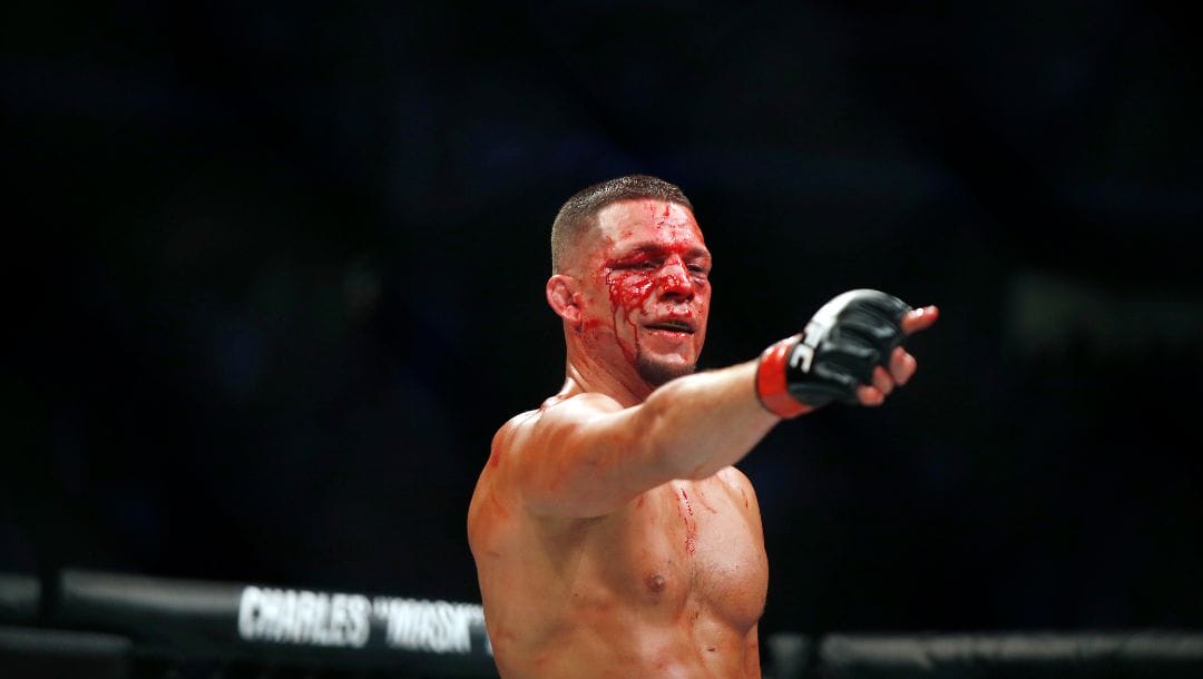 Conor McGregor fights Nate Diaz during their welterweight mixed martial arts bout at UFC 202 on Saturday, Aug. 20, 2016.