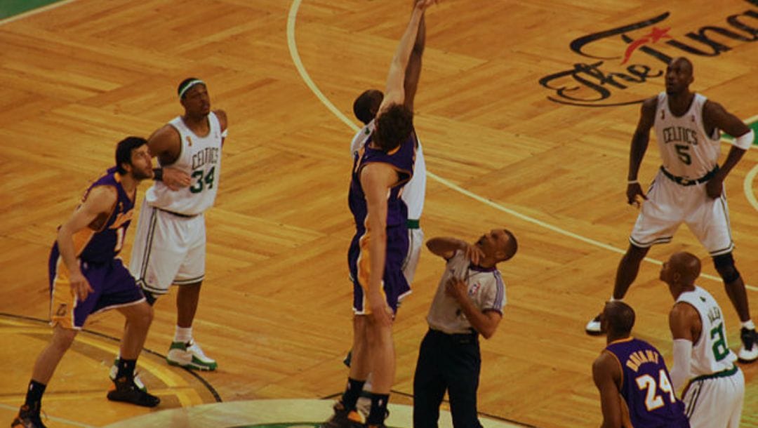 The opening tipoff of Game 2 of the 2008 NBA Finals between the Boston Celtics and the Los Angeles Lakers.