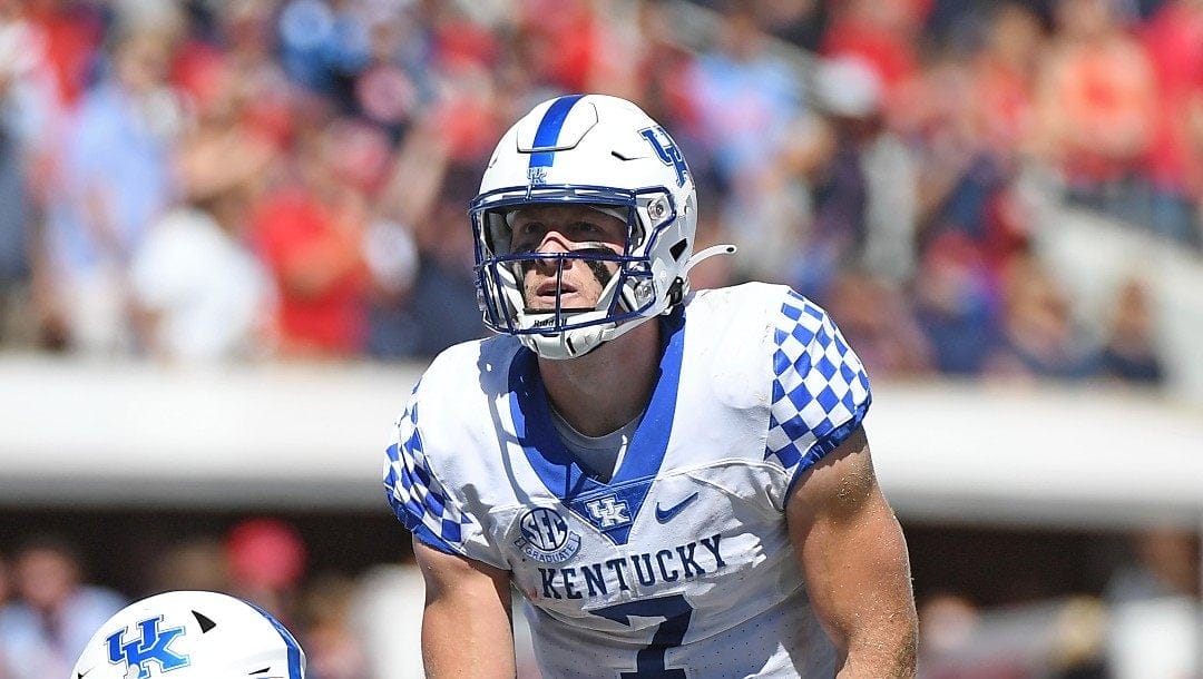 Kentucky quarterback Will Levis (7) prepares for a play during the second half of an NCAA college football game against Mississippi in Oxford, Miss., Saturday, Oct. 1, 2022. Mississippi won 22-19.
