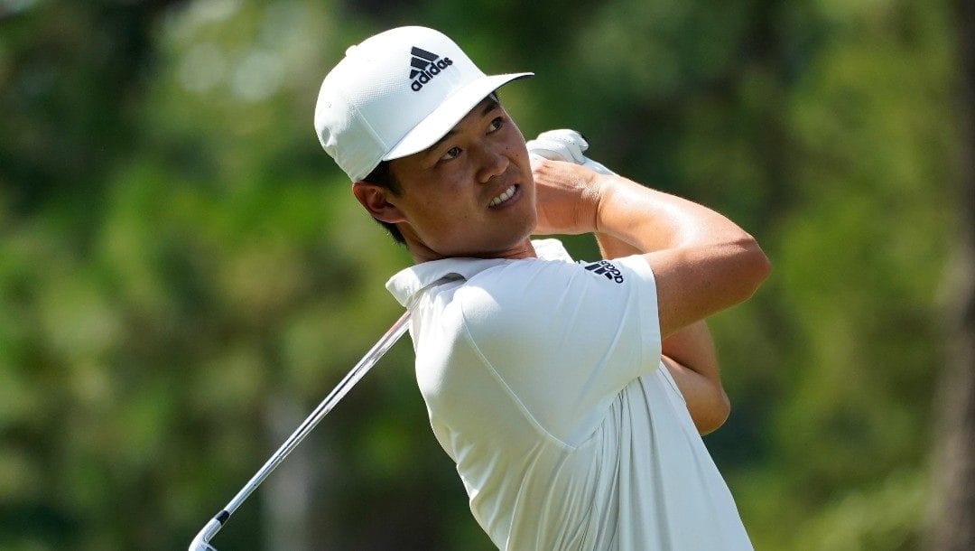 Brandon Wu hits from the fourth tee during the second round of the St. Jude Championship golf tournament Friday, Aug. 12, 2022, in Memphis, Tenn.