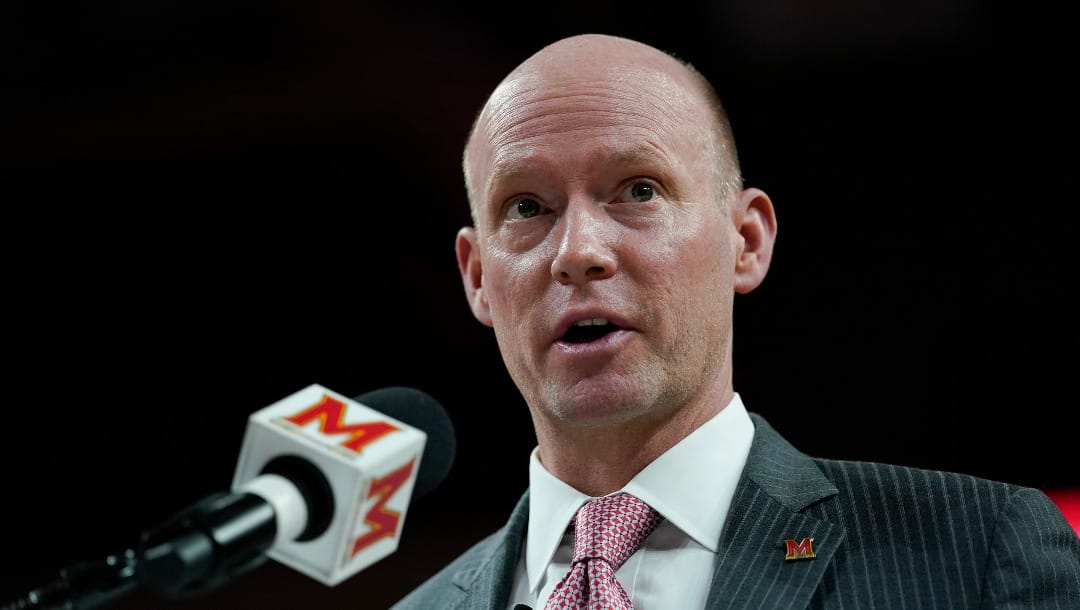 Kevin Willard speaks during a news conference announcing him as the new head coach of the Maryland men's NCAA college basketball team, Tuesday, March 22, 2022, in College Park, Md. (AP Photo/Julio Cortez)