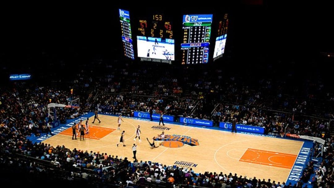 Inside the Madison Square Garden during a Knicks game.