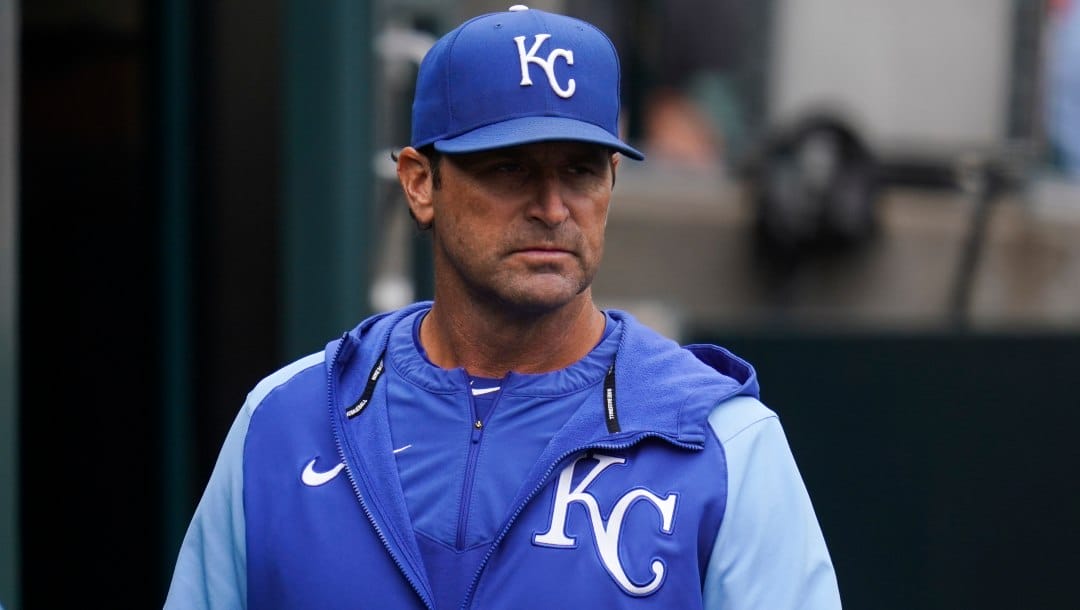 Kansas City Royals manager Mike Matheny watches against the Detroit Tigers in the seventh inning of a baseball game in Detroit, Thursday, Sept. 29, 2022.