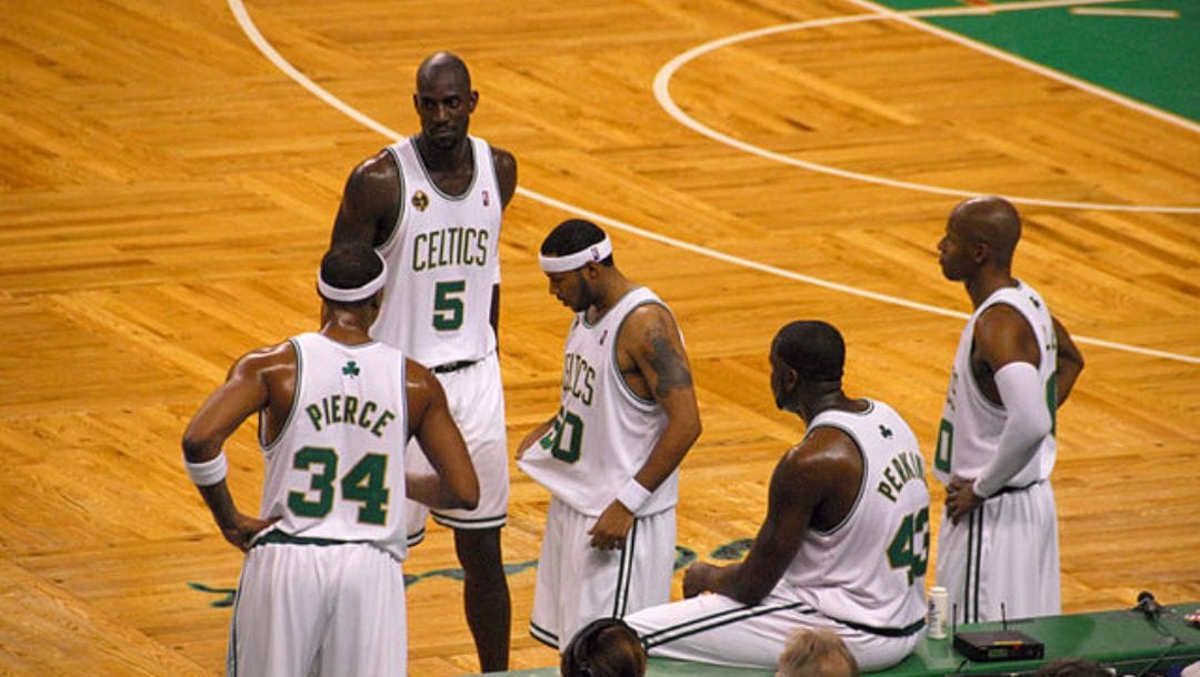 The Boston Celtics seeing action during the 2008-09 NBA season.