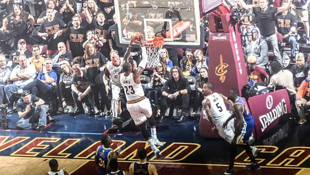 LeBron James scores an empathic dunk during the 2016 NBA Finals.