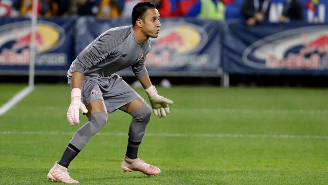 Costa Rica goalkeeper Keylor Navas in action against Colombia.