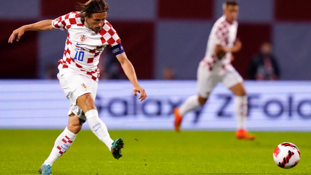 Croatia's Luka Modric is in action during the UEFA Nations League soccer match between Croatia and Denmark.