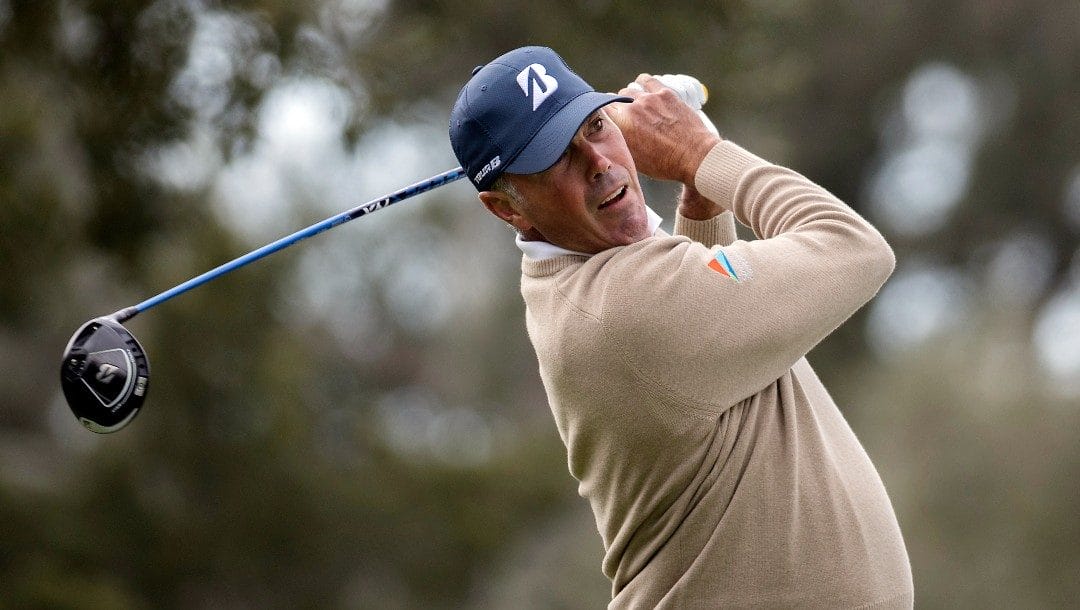 Matt Kuchar hits off the second tee during the first round of the RSM Classic golf tournament, Thursday, Nov. 17, 2022, in St. Simons Island, Ga.