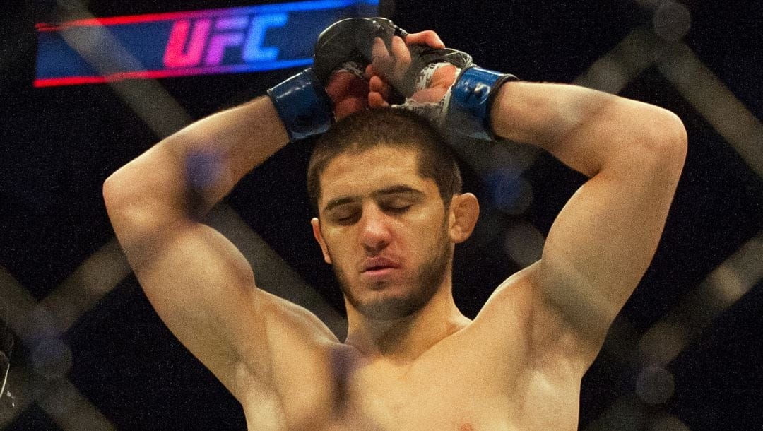 Islam Makhachev, reacting after losing to Andriano Martins in a mixed material arts bout at MMA UFC 192, Saturday, Oct. 3, 2015.