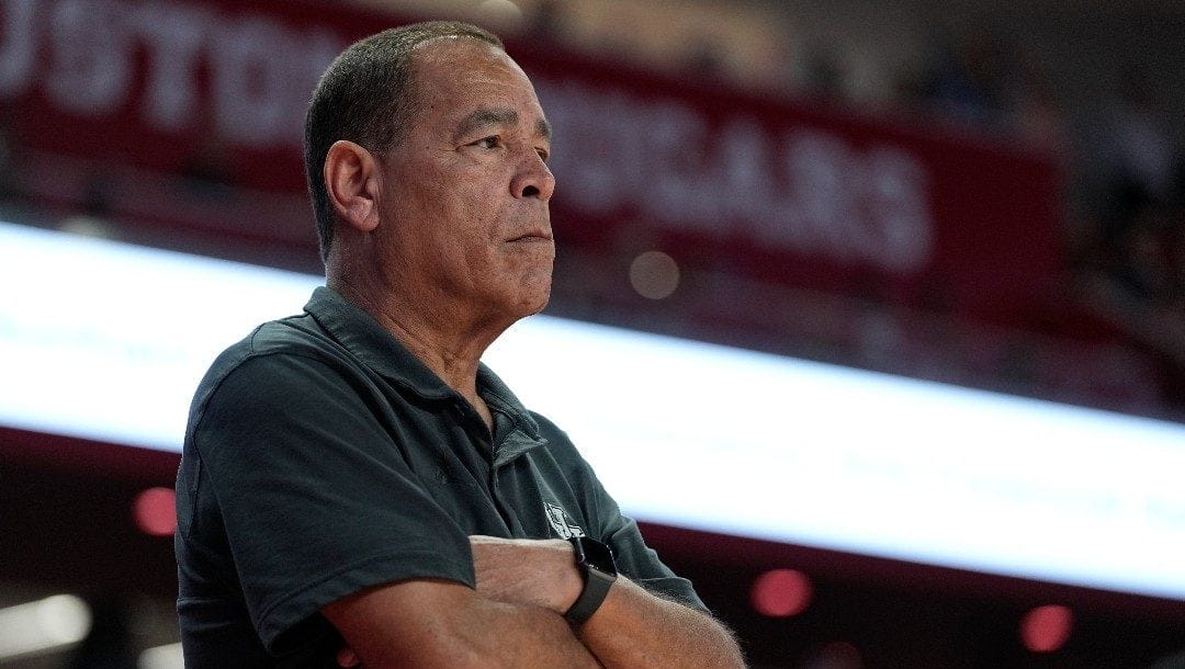 Houston head coach Kelvin Sampson watches during the second half of an NCAA college basketball game against North Florida, Tuesday, Dec. 6, 2022, in Houston.