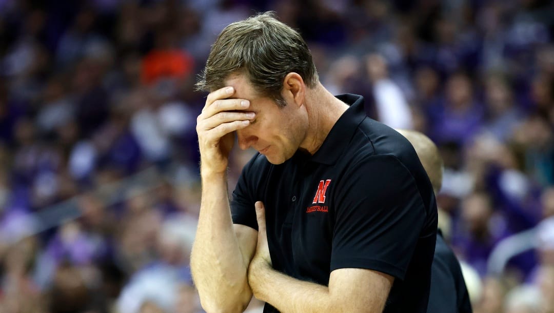 Nebraska head coach Fred Hoiberg reacts after a missed basket by his team during the second half of an NCAA college basketball game against Kansas State in Kansas City, Mo., Saturday, Dec. 17, 2022. (AP Photo/Colin E. Braley)