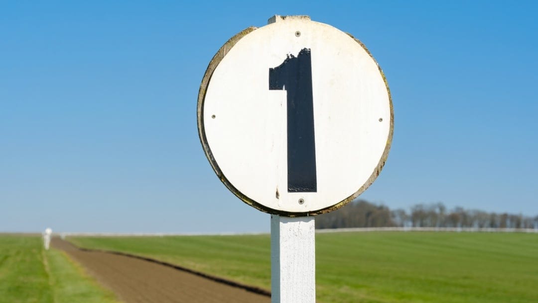 A marker with the number 1 on it to indicate 1 furlong.