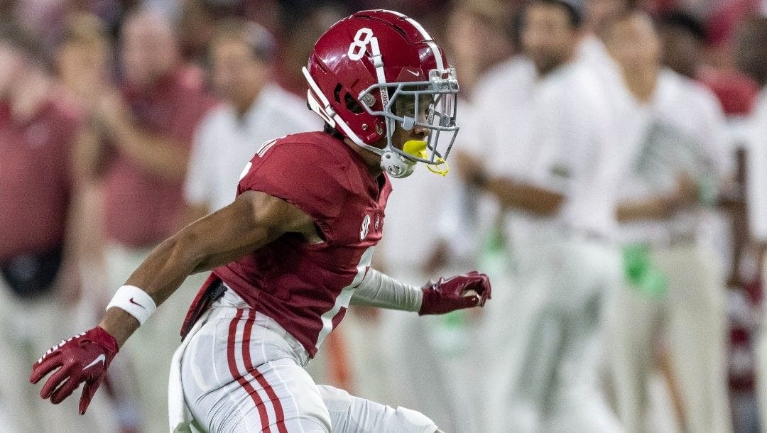 Alabama defensive back DeVonta Smith (8) during the first half of an NCAA college football game, Saturday, Sept. 3, 2022, in Tuscaloosa, Ala.