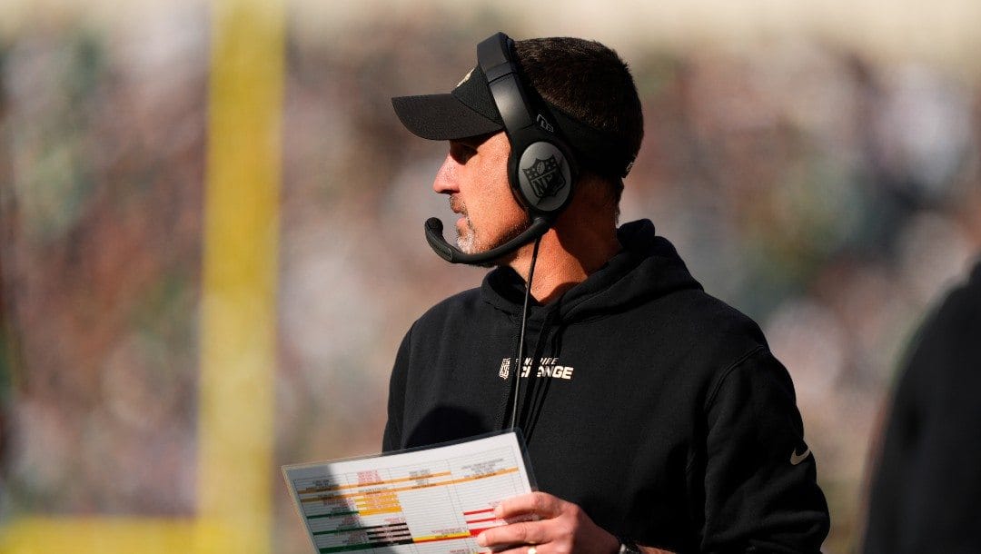 New Orleans Saints head coach Dennis Allen in action during an NFL football game, Sunday, Jan. 1, 2023, in Philadelphia.