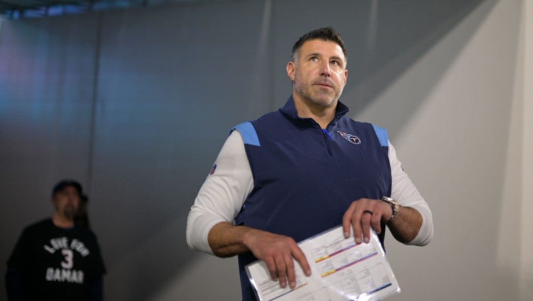 Tennessee Titans head coach Mike Vrabel walks to the field before an NFL football game against the Jacksonville Jaguars, Saturday, Jan. 7, 2023, in Jacksonville, Fla.