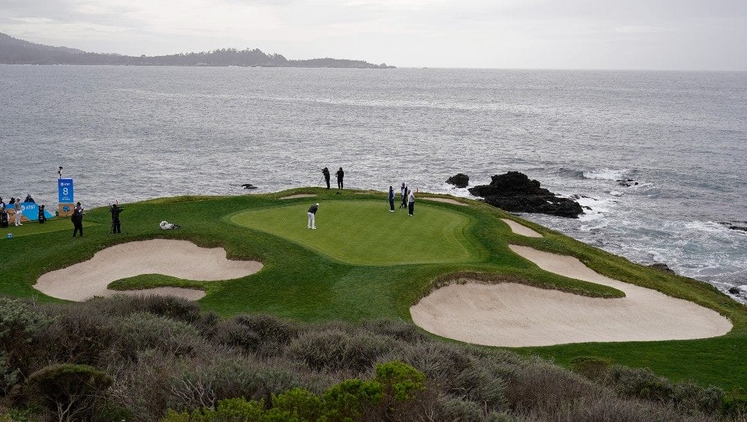Daniel Berger putts on the seventh green of the Pebble Beach Golf Links during the final round of the AT&T Pebble Beach Pro-Am golf tournament Sunday, Feb. 14, 2021, in Pebble Beach, Calif.