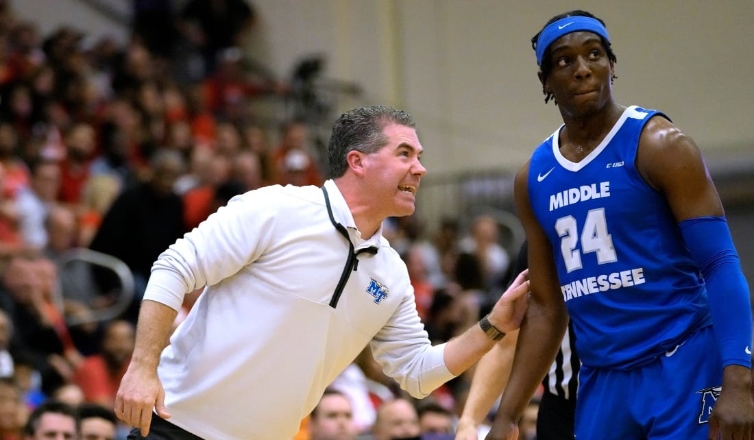 Middle Tennessee coach talking to the no 24 player