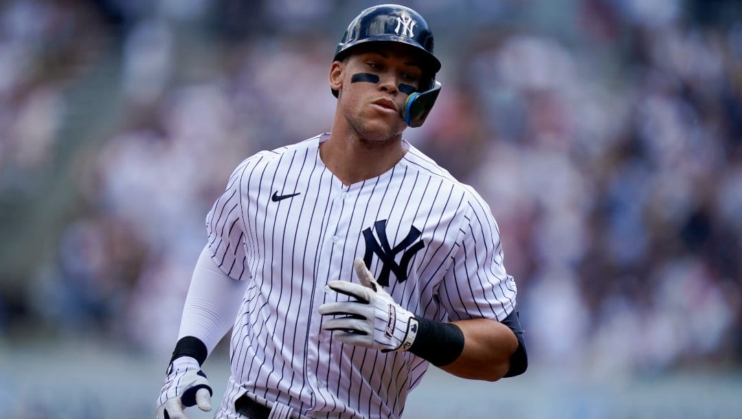 New York Yankees' Aaron Judge runs the bases after hitting a solo home run off Detroit Tigers starting pitcher Beau Brieske (63) in the first inning of a baseball game, Saturday, June 4, 2022, in New York.