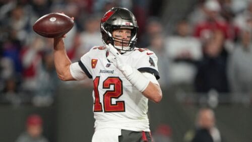 Tampa Bay Buccaneers quarterback Tom Brady (12) makes a pass attempt