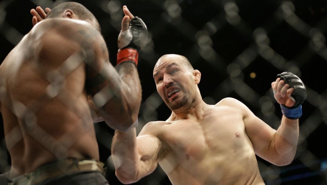 Glover Teixeira, right, fights Quinton Jackson during UFC Light Heavyweight Championship on FOX 6 at the United Center.
