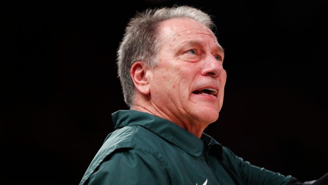 Michigan State head coach Tom Izzo during the second half of an NCAA college basketball game against Rutgers in New York, Saturday, Feb. 4, 2023. Rutgers won 61-55.