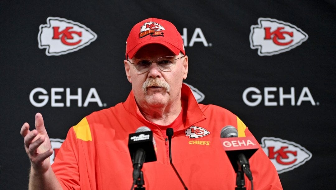 Kansas City Chiefs head coach Andy Reid speaks during a news conference following an NFL football game against the Las Vegas Raiders Saturday, Jan. 7, 2023, in Las Vegas. The Chiefs won 31-13.