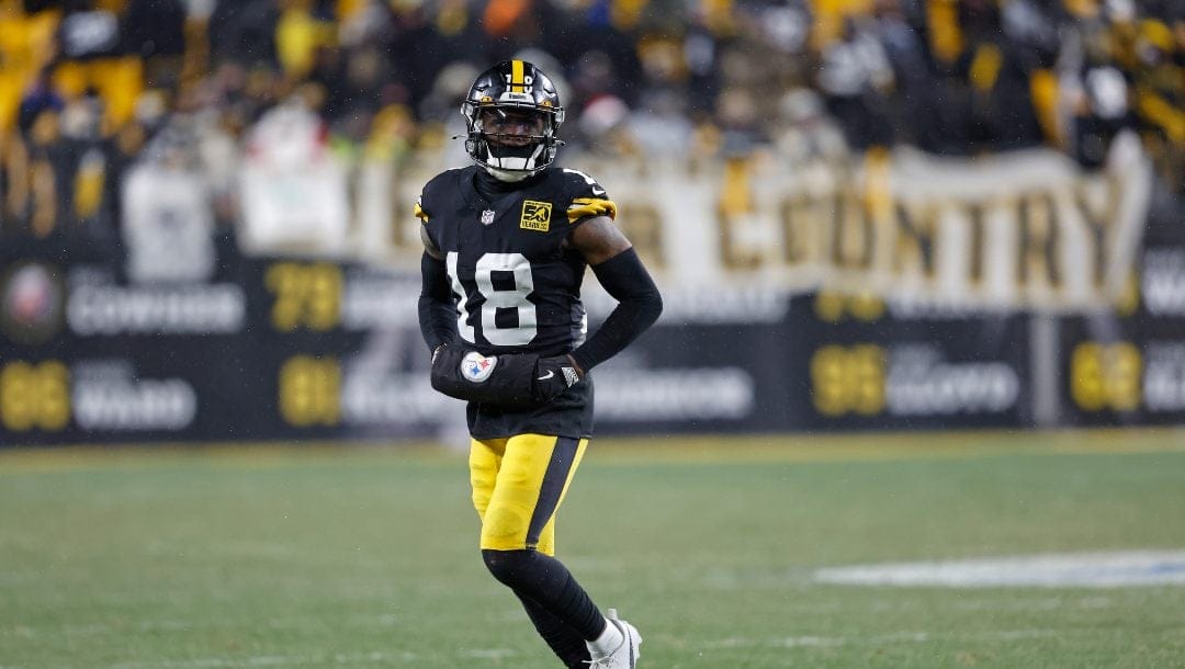 Pittsburgh Steelers wide receiver Diontae Johnson (18) during an NFL football game against the Las Vegas Raiders, Sunday, Dec. 24, 2022, in Pittsburgh.