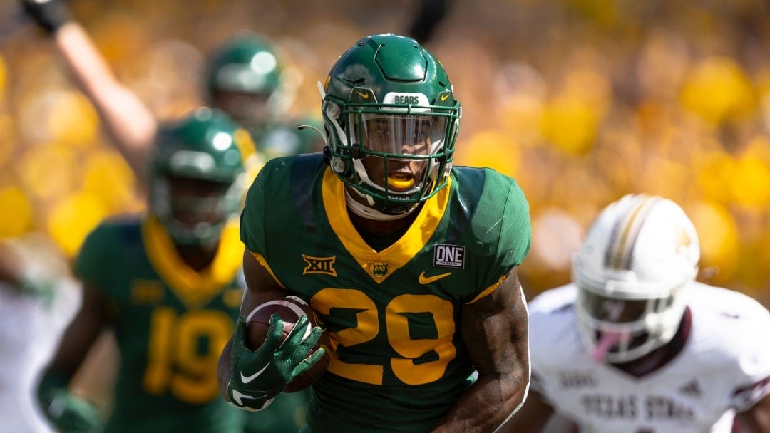 Baylor running back Richard Reese (29) scores a touchdown during an NCAA football game against Texas State on Saturday, Sept. 17, 2022, in Waco, Texas. Baylor won 42-7. (AP Photo/Brandon Wade)