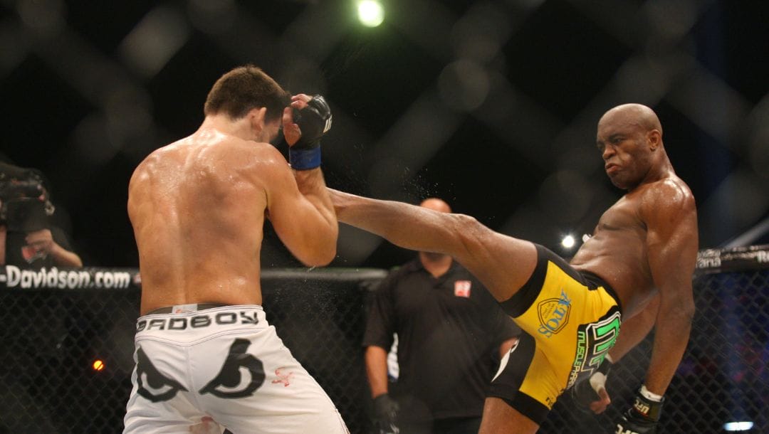 Anderson Silva, right, and Demian Maia in action during their fight at the Ultimate Fighting Championship 112 event.