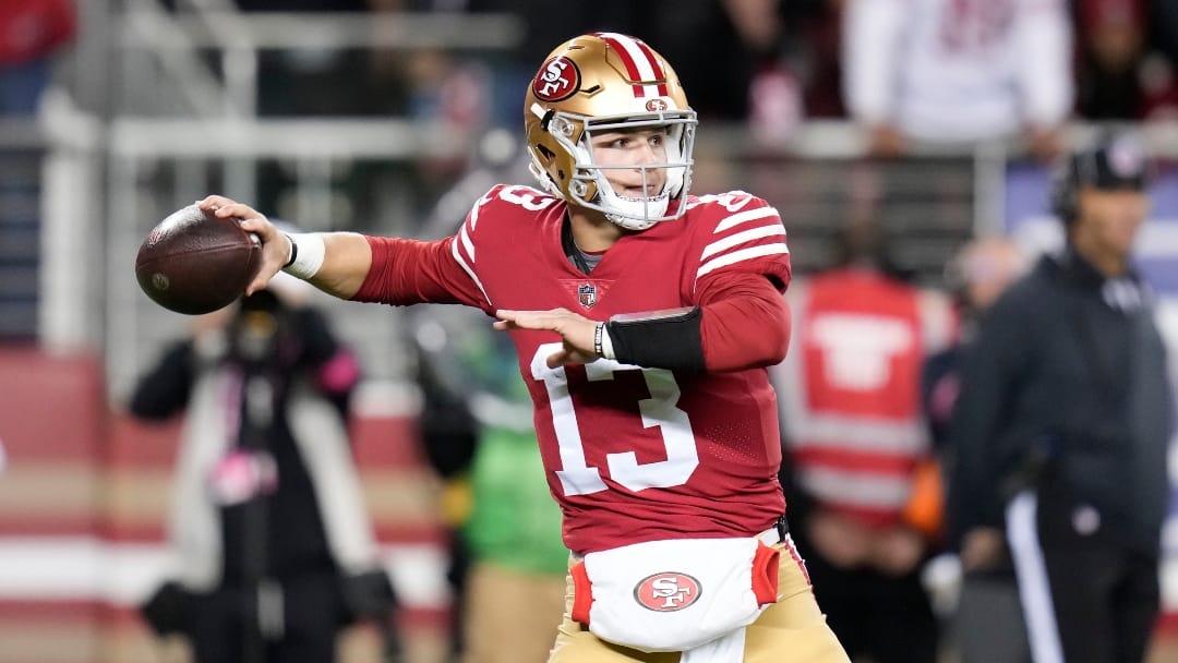 San Francisco 49ers quarterback Brock Purdy (13) throws