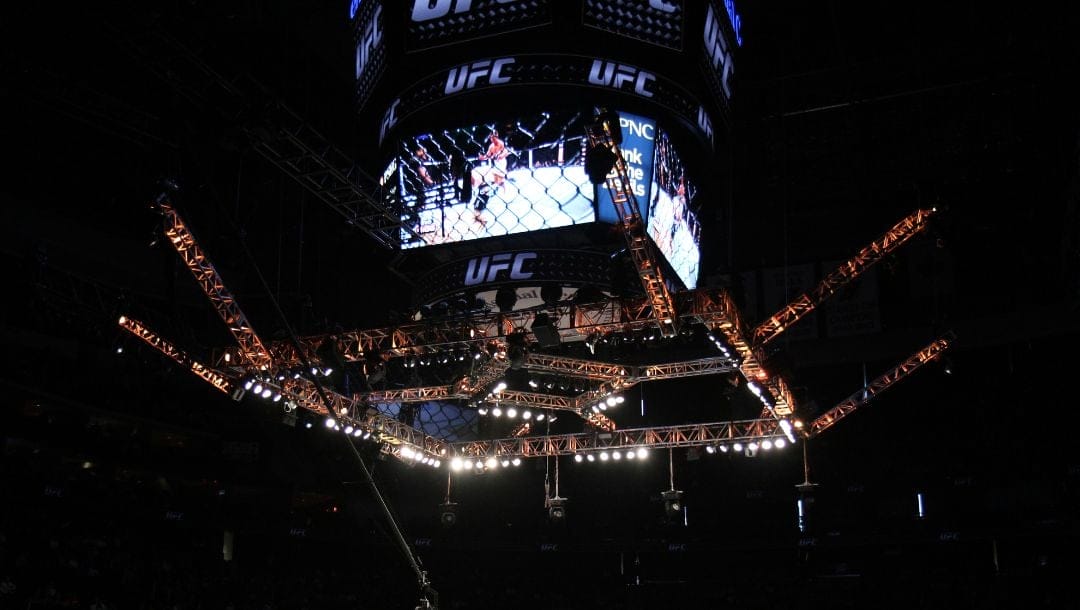 An overall, general view of the Octagon at the Prudential Center at UFC 159 in Newark, NJ, Saturday, April 27,2013.