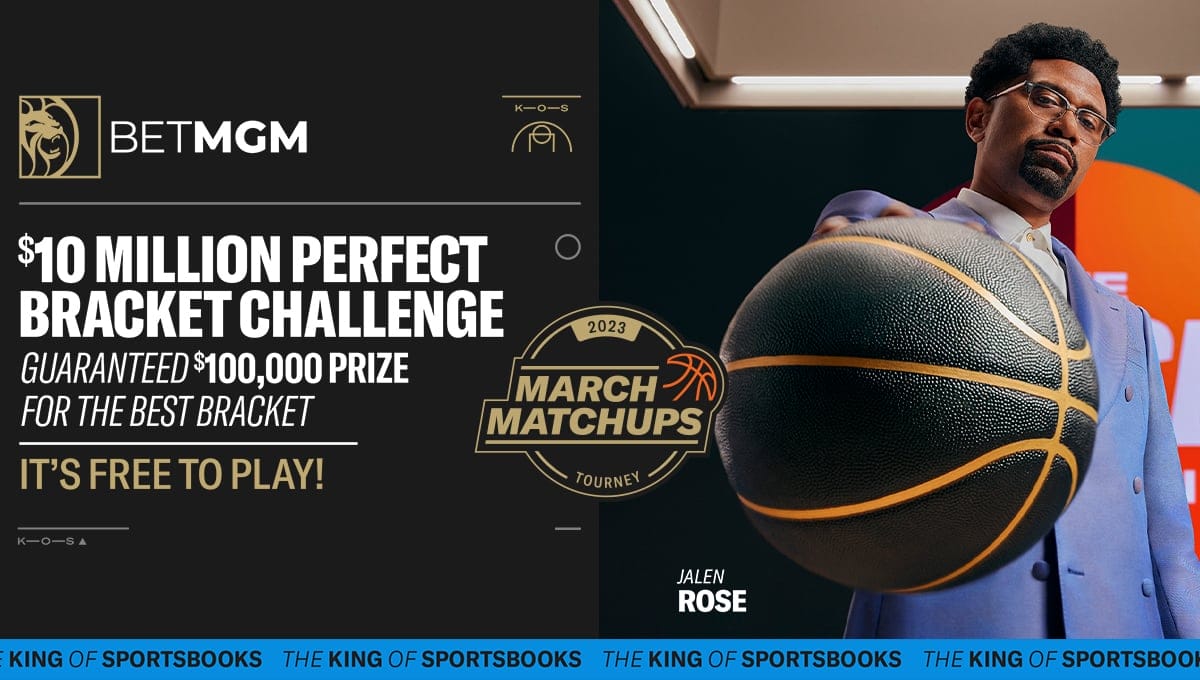 Offer for BetMGM's 10 million dollar perfect bracket challenge for March matchup