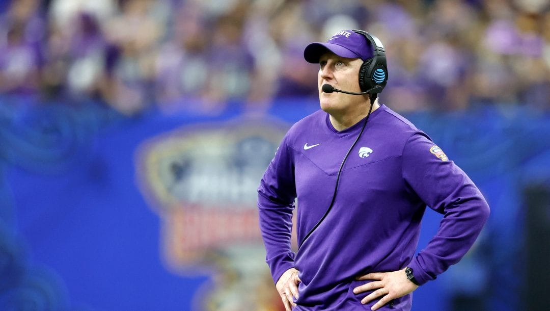 Kansas State head coach Chris Klieman during the first half of the Sugar Bowl NCAA college football game Saturday, Dec. 31, 2022, in New Orleans.