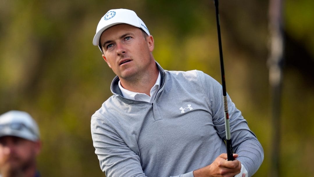 Jordan Spieth watches his tee shot on the 12th hole during the second round of the Players Championship golf tournament Friday, March 10, 2023, in Ponte Vedra Beach, Fla.