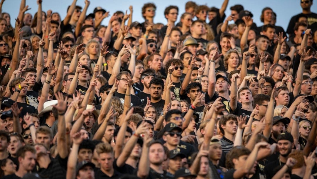Purdue fans during an NCAA football game against the Penn State on Thursday, Sept. 1, 2022, in West Lafayette, Ind. (AP Photo/Doug McSchooler)
