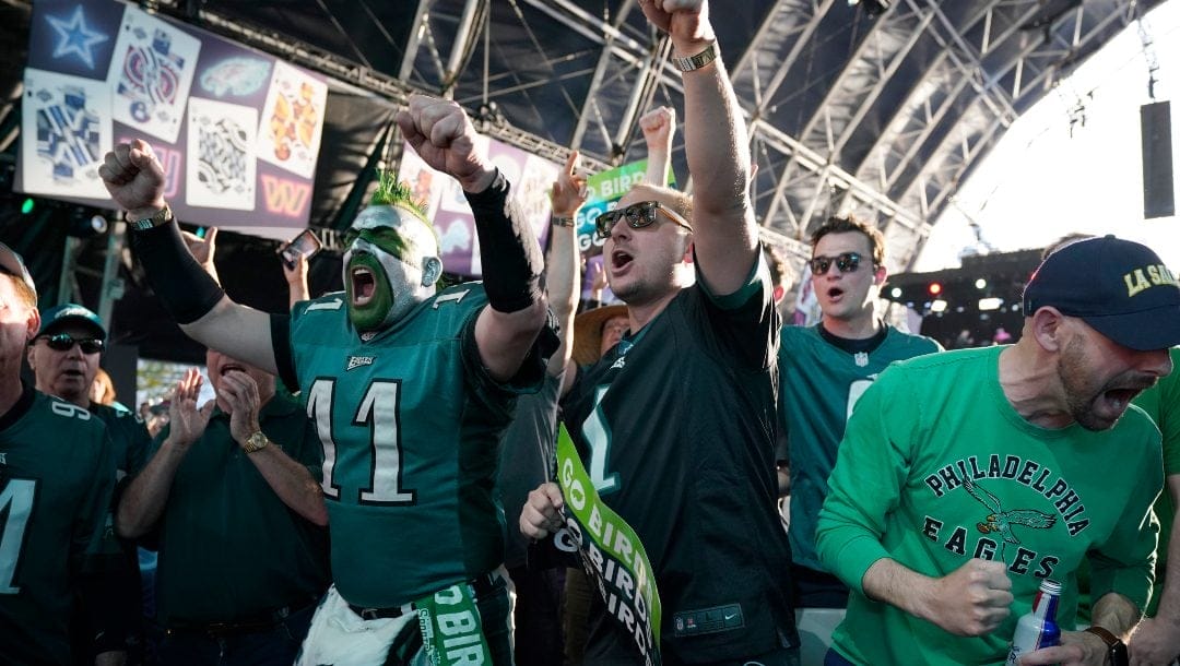 Philadelphia Eagles fans celebrate during the 2022 NFL Draft on Thursday, April 28, 2022, in Las Vegas.