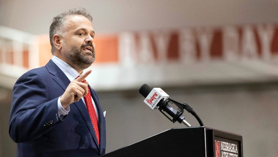 FILE - Nebraska coach Matt Rhule speaks during an introductory during an NCAA college football press conference on Nov. 28, 2022, in Lincoln, Neb. The new Nebraska coach has completed his staff with the announcement he hired Bob Wager as tight ends coach, Rob Dvoracek as linebackers coach and Garret McGuire as wide receivers coach. (AP Photo/Rebecca S. Gratz, File)