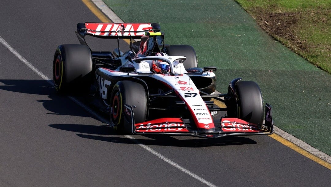 Haas driver Nico Hulkenberg of Germany races through a corner during the Australian Formula One Grand Prix at Albert Park in Melbourne, Sunday, April 2, 2023. (AP Photo/Asanka Brendon Ratnayake)