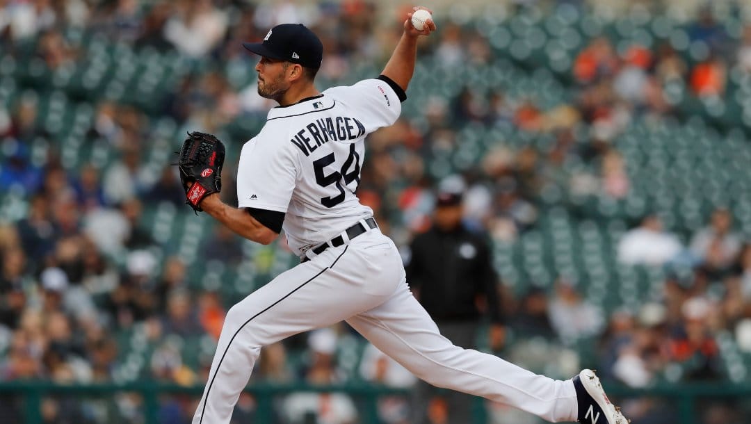 Detroit Tigers relief pitcher Drew VerHagen throws during the eighth inning of a baseball game against the Kansas City Royals, Saturday, May 4, 2019, in Detroit.
