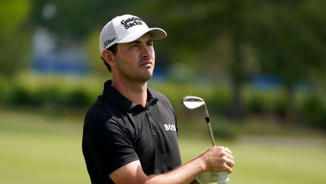 Patrick Cantlay watches his shot on the first fairway during the second round of the PGA Zurich Classic golf tournament, Friday, April 22, 2022, at TPC Louisiana in Avondale, La. (AP Photo/Gerald Herbert)