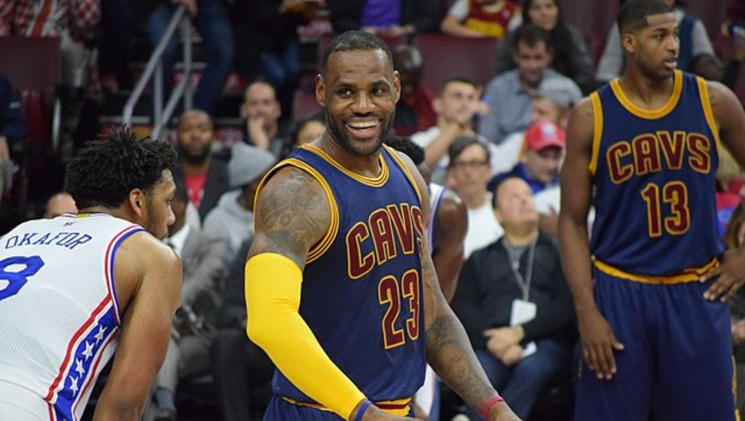 LeBron James seeing action against the Philadelphia 76ers during an NBA game in January 2016.