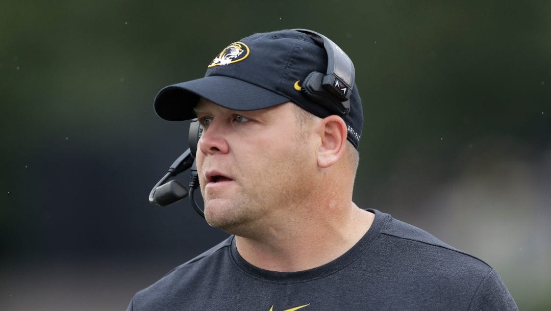 Missouri head coach Barry Odom watches in the first half of an NCAA college football game against Vanderbilt on Oct. 19, 2019, in Nashville, Tenn. Odom, former Missouri football coach, was hired by UNLV on Tuesday, Dec. 6, 2022, for the same position.