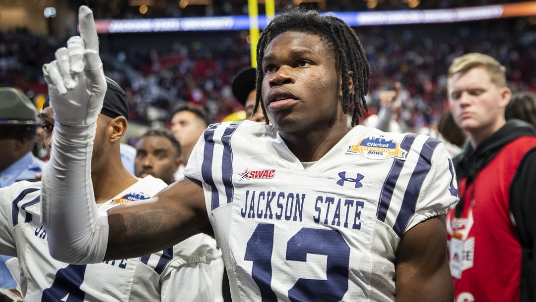 Jackson State cornerback Travis Hunter is seen after the Celebration Bowl NCAA college football game against North Carolina Central Saturday, Dec. 17, 2022, in Atlanta.