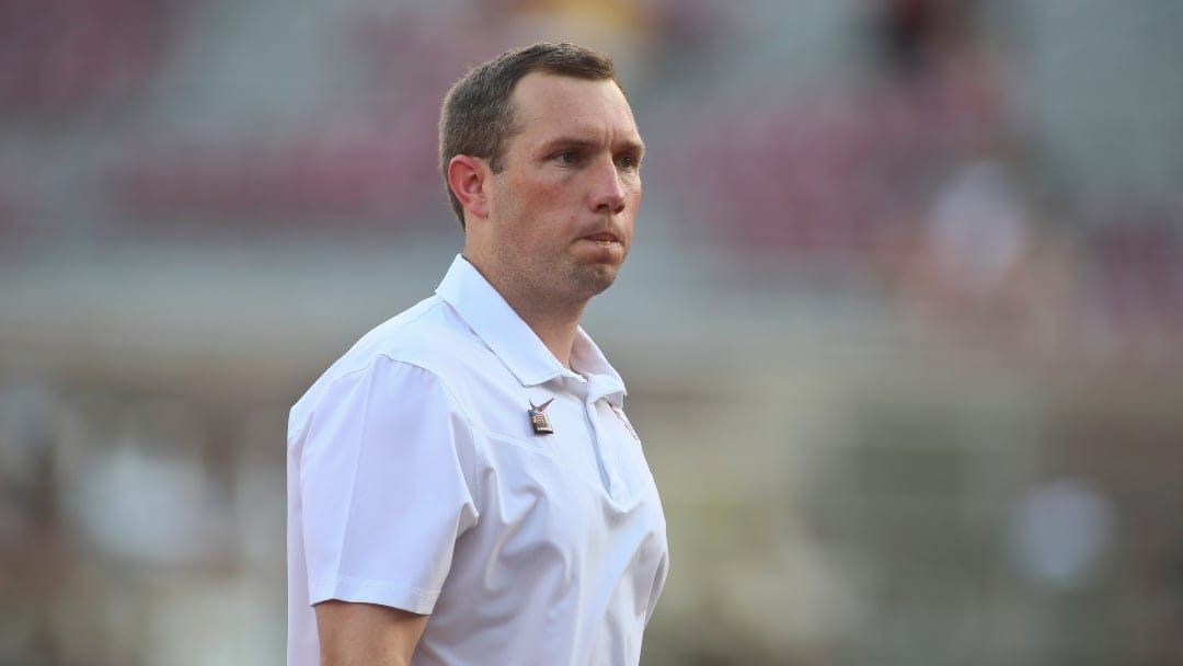 Florida State offensive coordinator/quarterbacks coach Kenny Dillingham before the start of an NCAA college football game against Jacksonville State Saturday, Sept. 11, 2021, in Tallahassee, Fla. (AP Photo/Phil Sears)